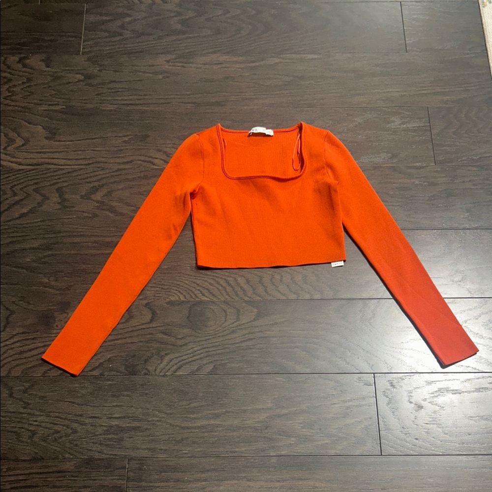 Zara Orange Long Sleeve Crop Top
